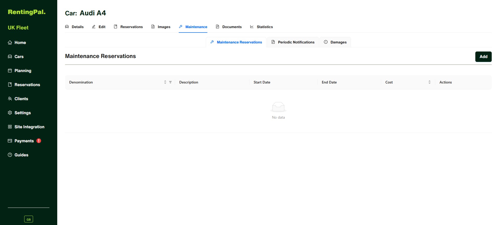 RentingPal car maintenance and periodic document tracking for rental vehicles
